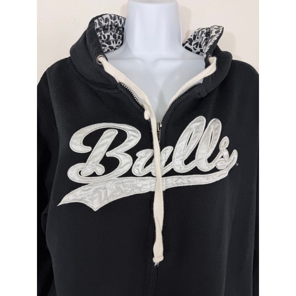 USF Bulls Stadium Athletics Black Silver Leopard Zip Hoodie Size Large - Picture 3 of 6